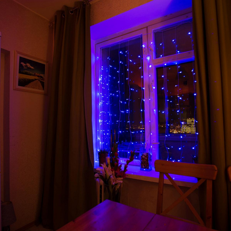 Гирлянда светодиодная Занавес 1,5x1,5 м, 144 LED, мерцание, Синий,  235-033