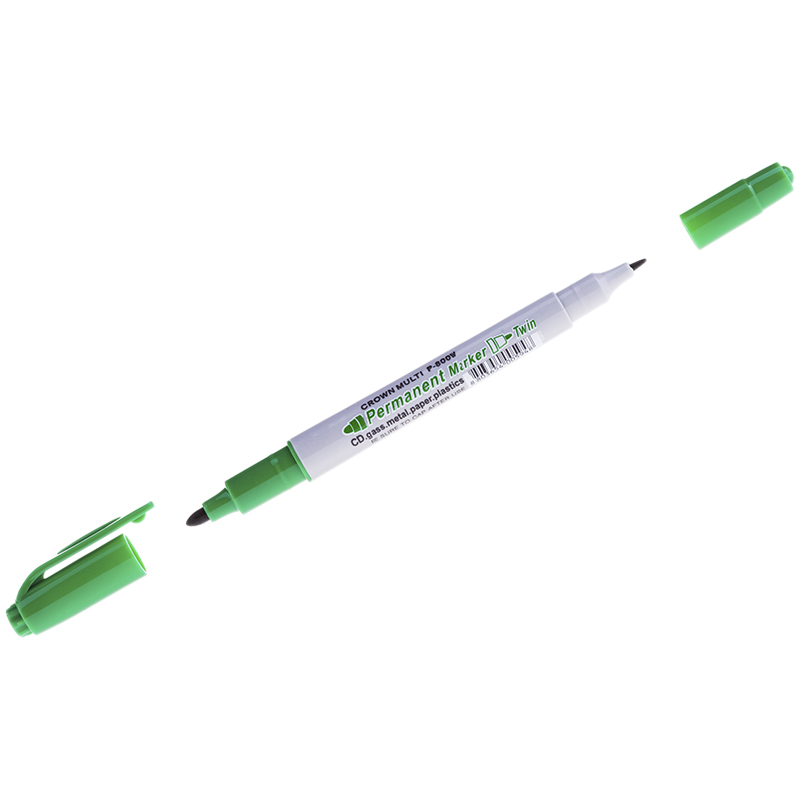 Маркер перм. двухсторонний Crown Multi Marker Twin зеленый, пулевидный, 2мм/1мм