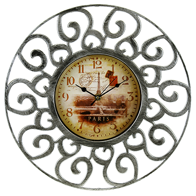 Часы настенные "Ажурная ковка-2" д35,5х4см, мягкий ход, циферблат фотопечать, пластм., серебро (Китай)
