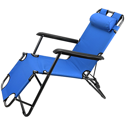 Кресло-шезлонг складное 130х60х80см, сиденье 47х47см, металлический каркас, окрашенный, подголовник, подлокотники пластмассовые, полиэстер, голубой (Китай)