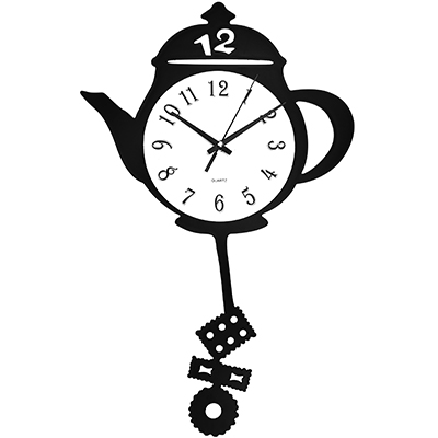 Часы настенные "Чайник" 30,5х48х2,5см, мягкий ход, циферблат серый, пластм. черный (Китай)