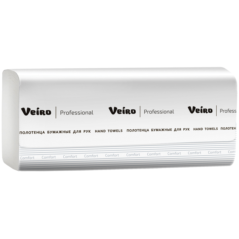 Полотенца бумажные лист. Veiro Professional Comfort(V-сл), 2-слойные, 200л/пач, 21*21,6, белые