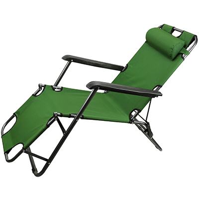 Кресло-шезлонг складное 130х60х80см, сиденье 47х47см, металлический каркас, окрашенный, подголовник, подлокотники пластмассовые, полиэстер, зеленый (Китай)