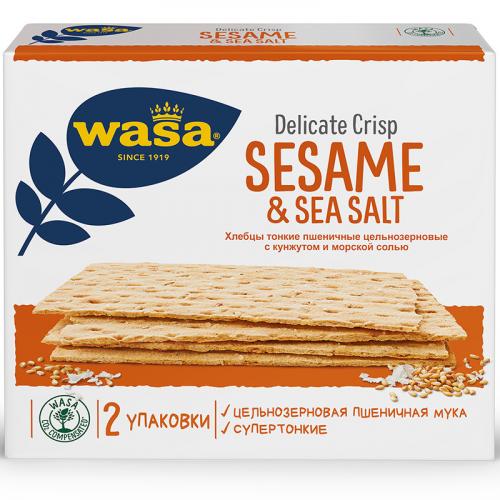 Хлебцы пшеничные тонкие Wasa Delicate Crisp Sesame & Sea Salt с кунжутом и морской солью, 190 г