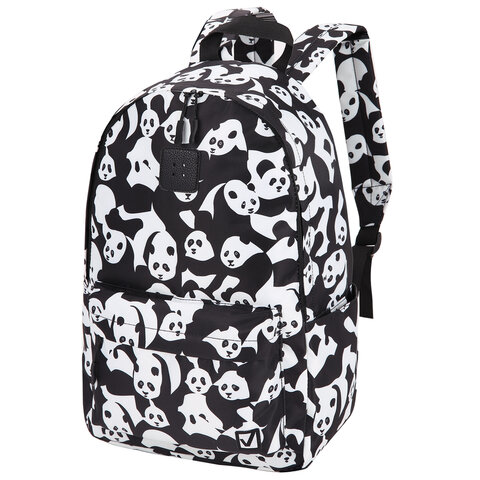 Рюкзак BRAUBERG POSITIVE универсальный, потайной карман, Pandas, 42х28х14 см, 270781