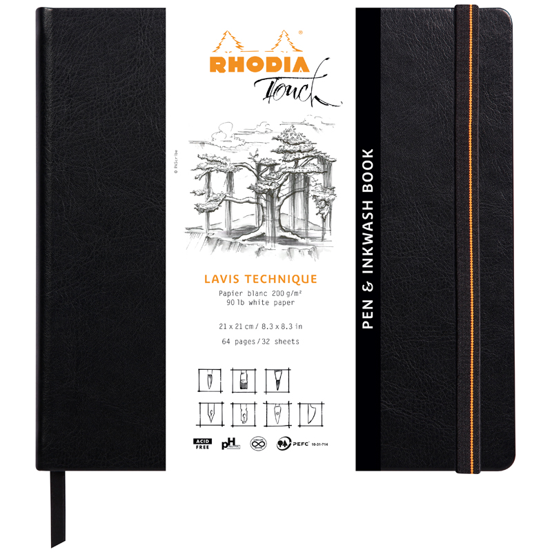 Скетчбук для смешанных техник 32л., 21*21см Clairefontaine "Rhodia Touch", на сшивке, 200г/м2, кожзам