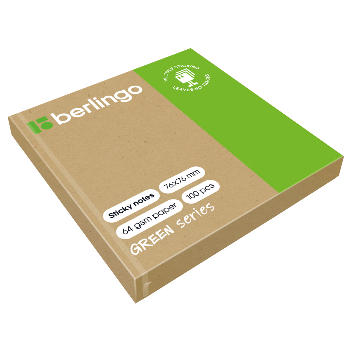Самоклеящийся блок Berlingo Green Series, 76*76мм, 100л, крафтовая бумага