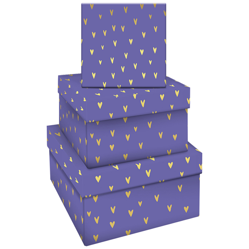 Набор квадратных коробок 3в1, MESHU Hearts of gold, (19,5*19,5*11-15,5*15,5*9см)