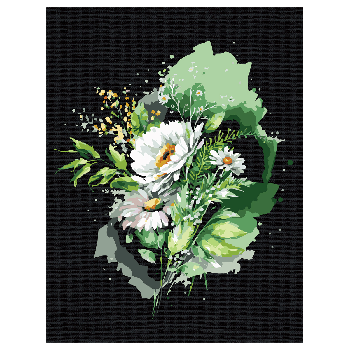 Картина по номерам на черном холсте ТРИ СОВЫ Цветы 30*40 c акриловыми красками и кистями