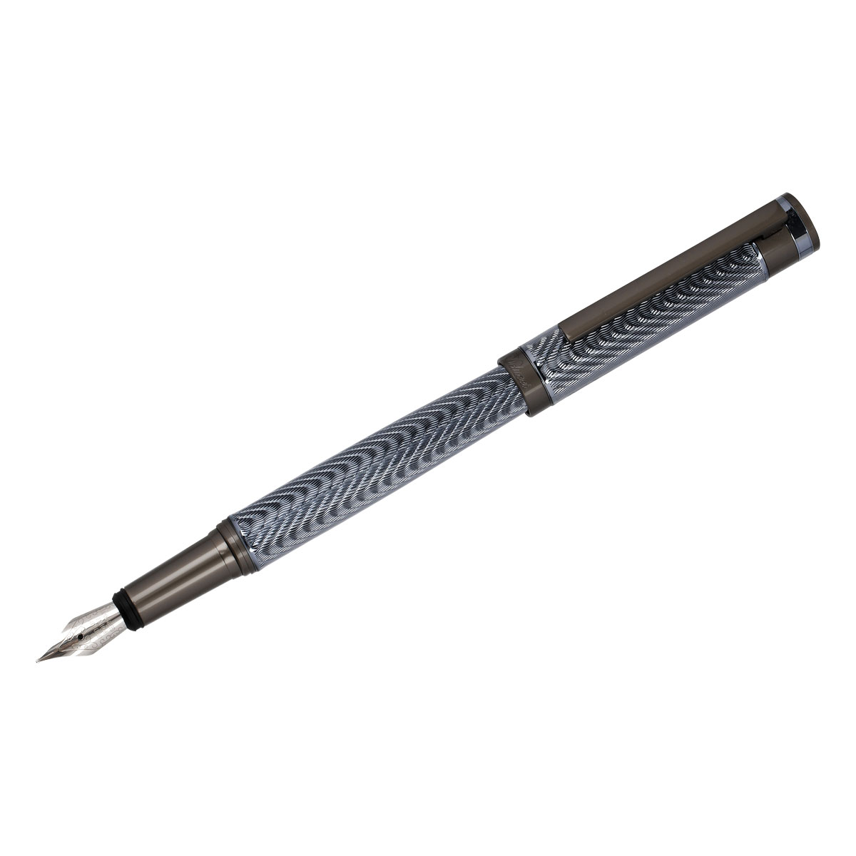Ручка перьевая Delucci Stellato черная, 0,8мм, корпус серебро/хром, подарочный футляр