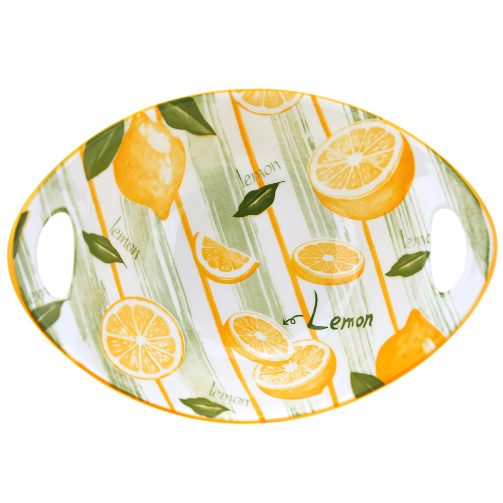 "Лимон" Салатник фарфоровый 500мл, 22,1х15,8х6,8см, с ручками, с деколью, отводка (Китай)