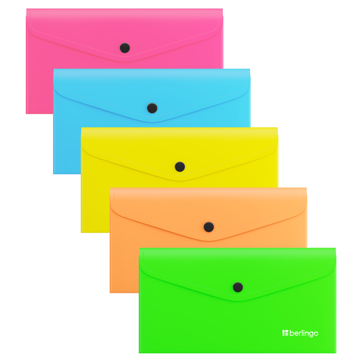 Папка-конверт С6 на кнопке 200мкм Berlingo Neon ассорти неоновых цветов