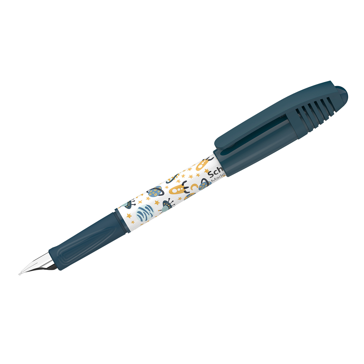 Ручка перьевая Schneider Zippi Space синяя, 1 картридж, грип, темно-синий-белый корпус