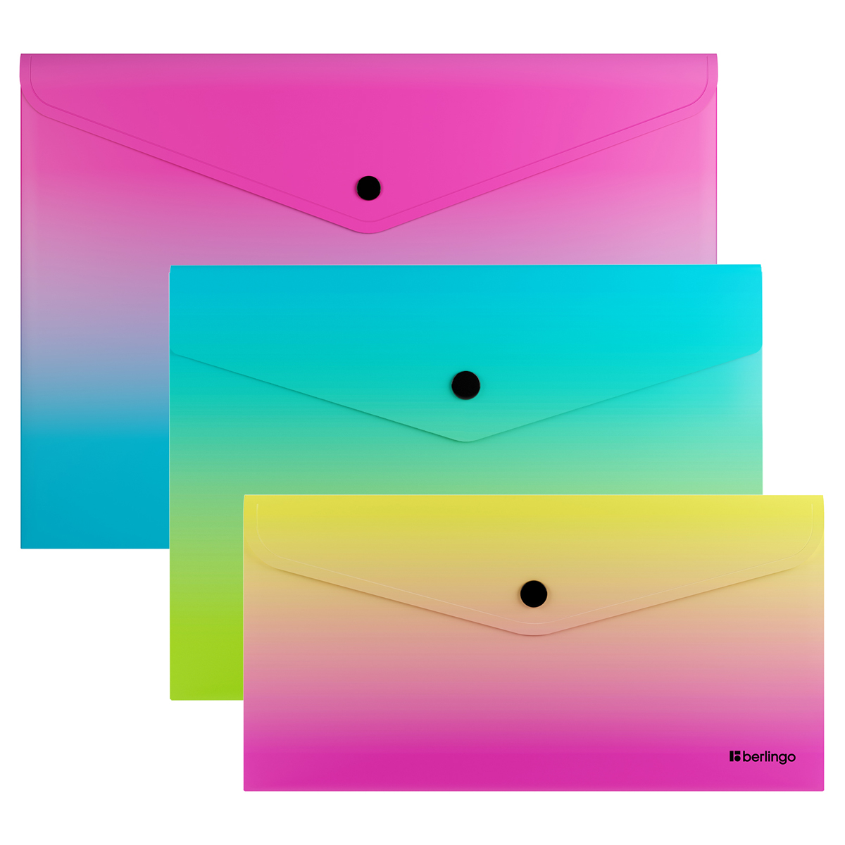 Папка-конверт набор на кнопке Berlingo Radiance, форматы А4, А5, Travel size, 3шт