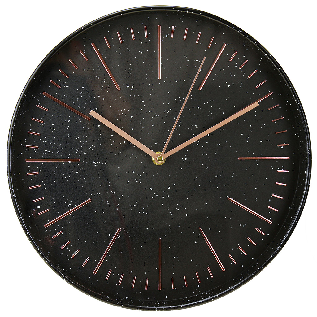 Часы настенные "Мрамор" д30х4,3см, мягкий ход, циферблат черный, пластм. черный (Китай)