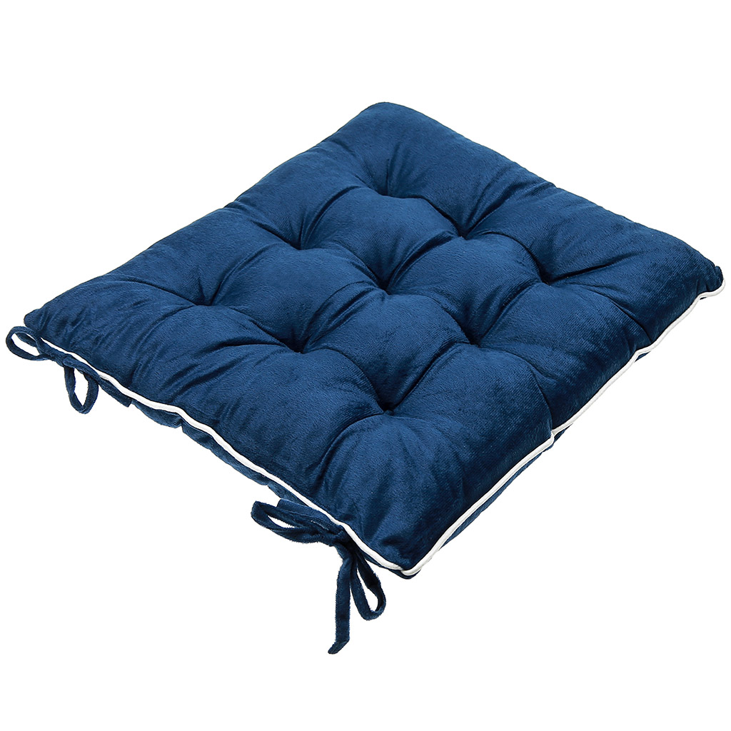 Подушка для стула 40х40х5см "Канны" с кантом, синий, велюр, 100% полиэстер (наполнитель синтепон) (Китай)
