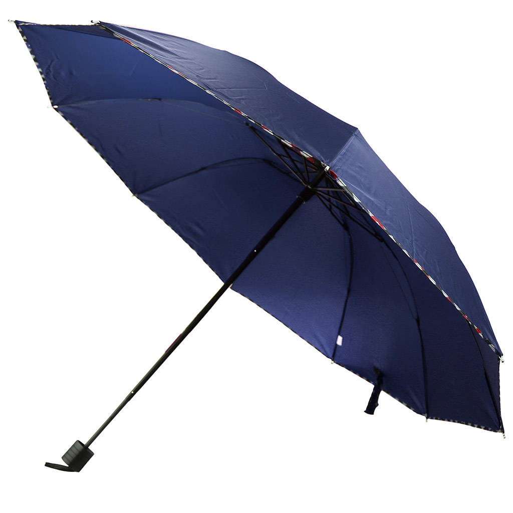 Зонт механический "Принт" ткань эпонж (полиэстер), 10 лучей, для купола 110см, 3 сложения, 28см в сложенном виде, пластмассовая ручка, синий, 400гр (Китай)