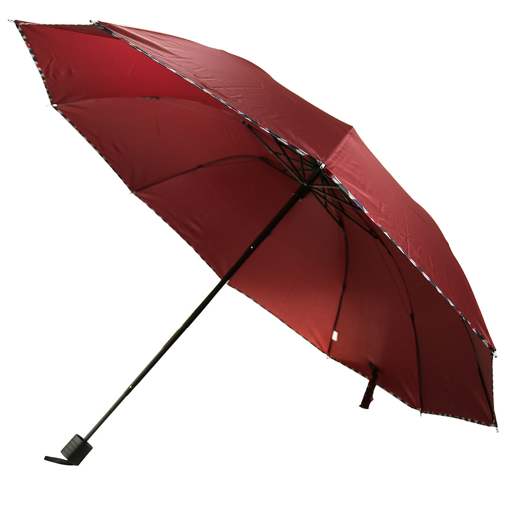 Зонт механический "Принт" ткань эпонж (полиэстер), 10 лучей, для купола 110см, 3 сложения, 28см в сложенном виде, пластмассовая ручка, бордовый, 400гр (Китай)