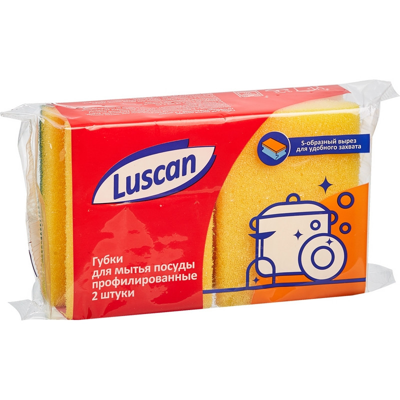 Губки Luscan для посуды 2 штуки/упак 90х70х38мм (Профиль2 ЭкоЛайн)