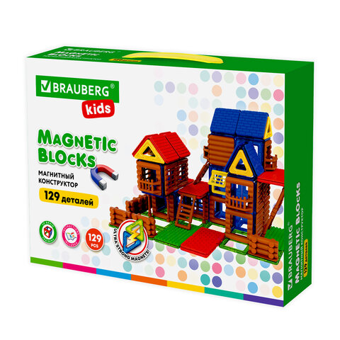 Магнитный конструктор MEGA MAGNETIC BUILD BLOCKS-129 Построй дом, 129 деталей, BRAUBERG KIDS, 663850