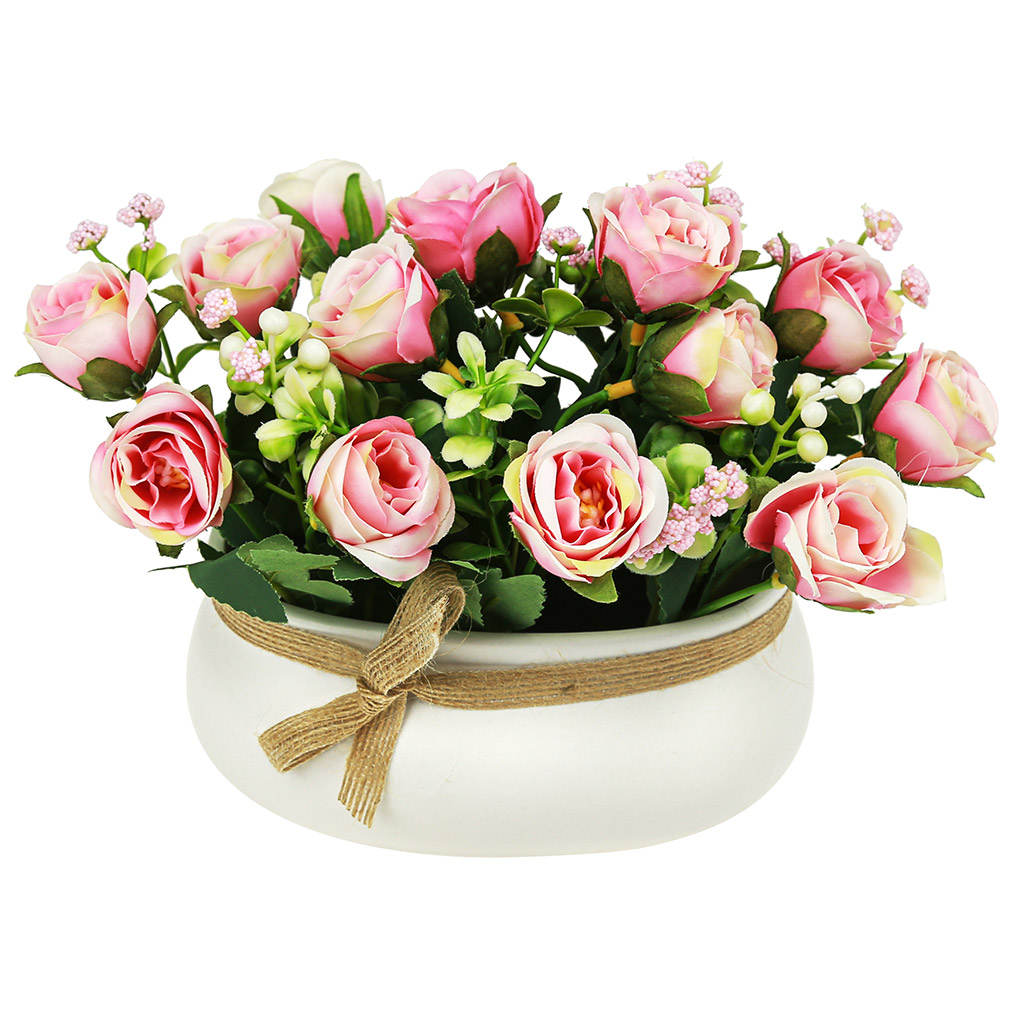 Цветочная композиция "Розы" 16,5см, в керамическом горшочке 15х8,8см h7см, розовый, индивидуальная упаковка (Китай)