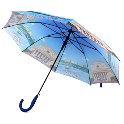 Зонт-трость полуавтомат "Москва" плащевка, 8 лучей, для купола 97см, 84см в сложенном виде, прорезиненная ручка, 415гр (Китай)