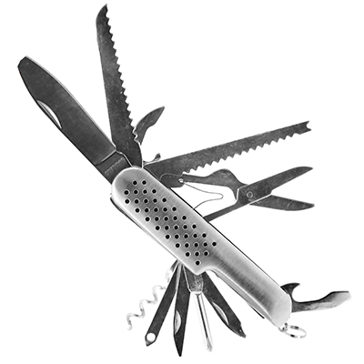 Нож складной + 14 предметов: штопор, открывашка-2 вида, отвертка, пила-2 вида, пилка, ножницы, нержавеющая сталь, чехол-ткань, в блистере (Китай)