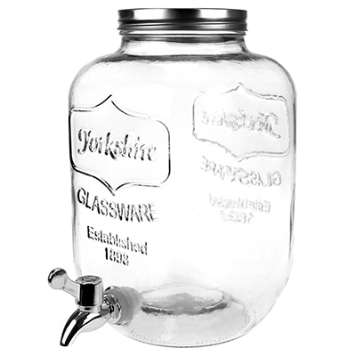 Лимонадник стеклянный с винтовой крышкой "Погребок" 5л, 16,5х16,5см h27см, для горловины 9,3см, с краником, металлическая крышка (диаметр основания - 13см) (Китай)