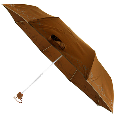 Зонт механический "Моно" "Бантик" плащевка, 8 лучей, для купола 98см, 3 сложения, 25см в сложенном виде, обрезиненная ручка, коричневый, 200гр (Китай)