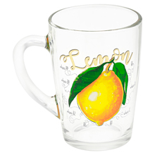 Кружка стеклянная "Полезный лимон" 300мл, д8см, h11см, форма "Капучино" (Россия)