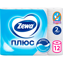 Бумага туалетная Zewa Плюс, 2-слойная, 12шт., тиснение, белая