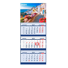 Календарь трехблочный настенный 2024 год Attomex. Санторини (295x710 мм)
