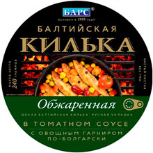 Килька балтийская Барс обжаренная в томатном соусе с овощным гарниром по-болгарски, 240 г