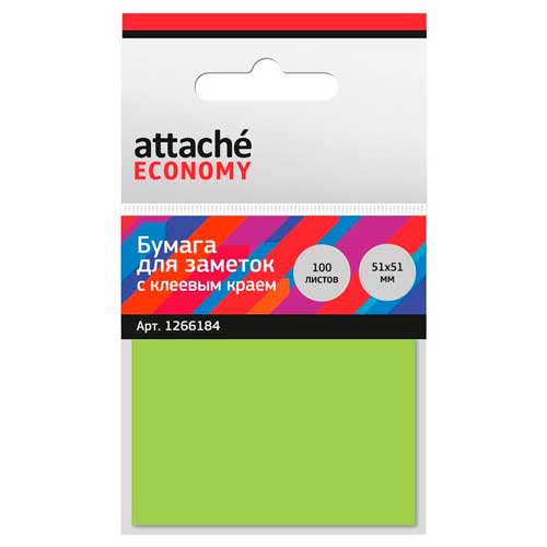 Стикеры Attache Economy с клеев.краем 51x51 мм 100 лист неоновый зеленый
