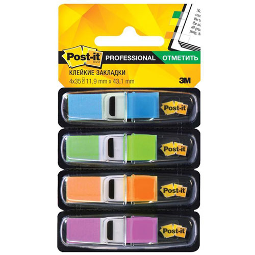 Закладки клейкие POST-IT Professional, пластиковые, 12 мм, 4 цвета х 35 шт., 683-4ABX-RU