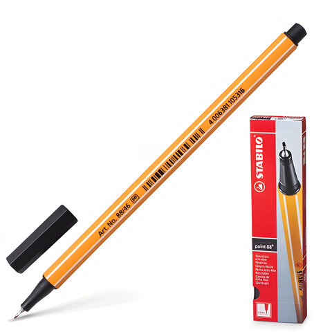 Ручка капиллярная (линер) STABILO Point, ЧЕРНАЯ, корпус оранжевый, линия письма 0,4 мм, 88/46