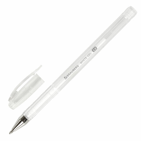 Ручка гелевая BRAUBERG White Pastel, БЕЛАЯ, корпус прозрачный, узел 1 мм, линия письма 0,5 мм, 143417