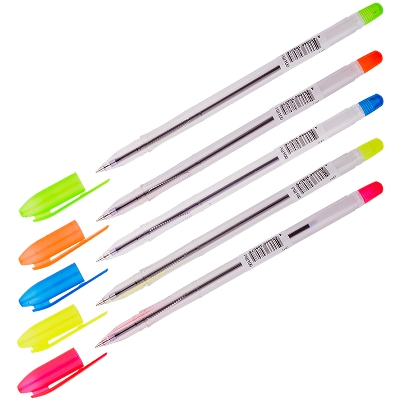 Ручка шариковая Стамм VeGa Neon синяя, 0,7 мм, прозрачный корпус