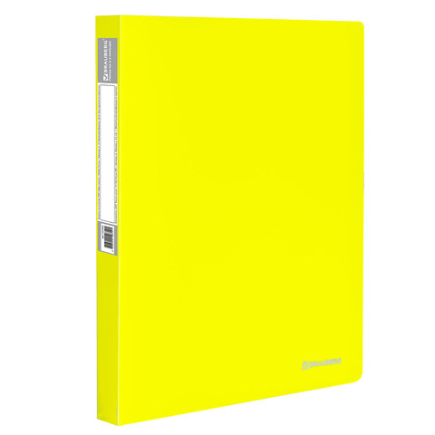 Папка на 2 кольцах BRAUBERG Neon, 25 мм, внутренний карман, неоновая, желтая, до 170 листов, 0,7 мм, 227457
