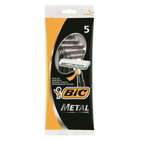 Станок бритвенный BIC Metal, с защитным металическим покрытием, с 1 лезвием, одноразовый, 5 шт.