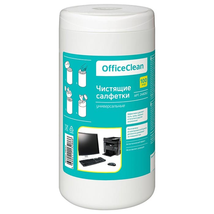 Влажные салфетки для техники OfficeClean универсальные, 100шт.