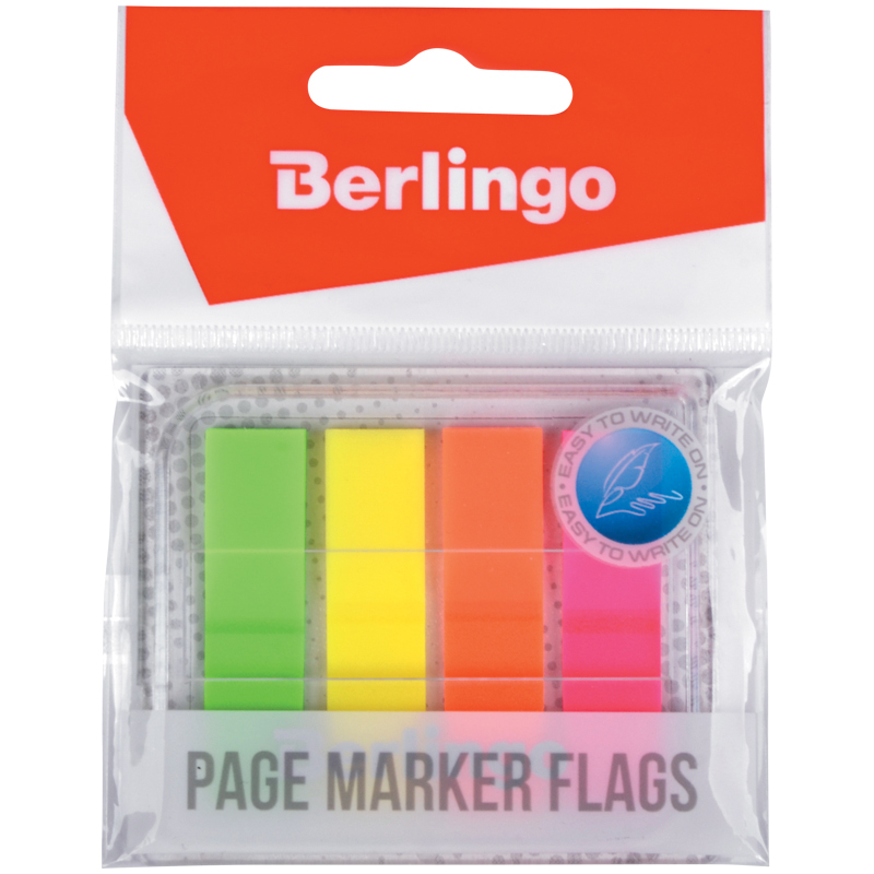 Флажки-закладки Berlingo 45*12 мм, 20л*4 неоновых цвета, в диспенсере, европодвес