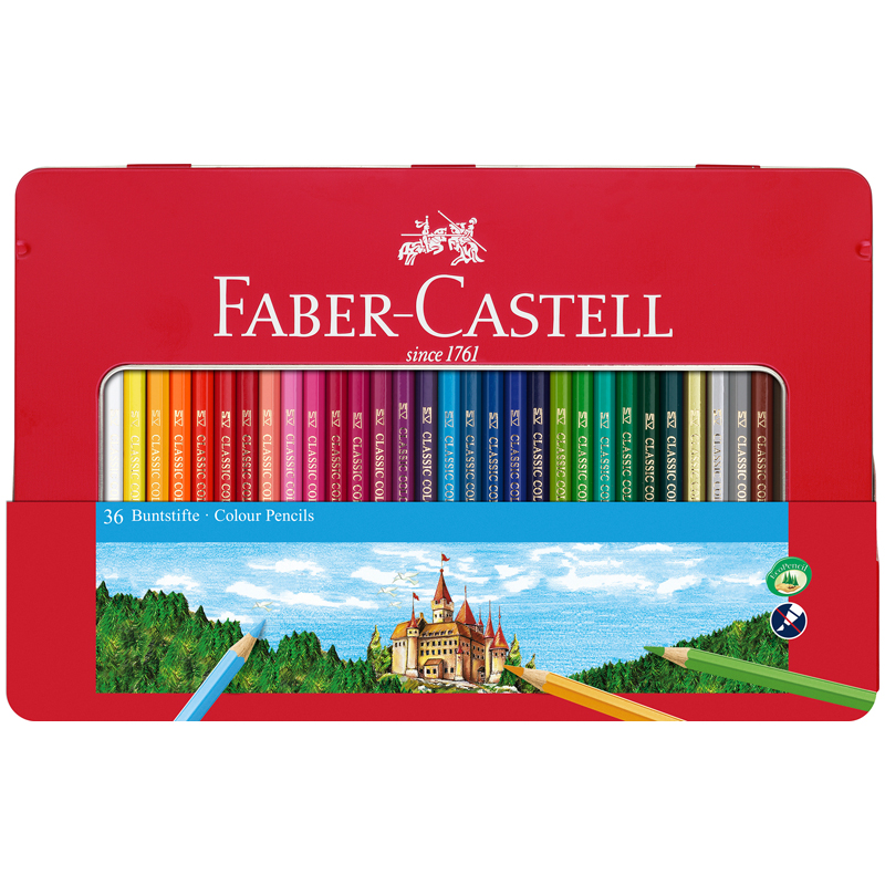Карандаши цветные Faber-Castell Замок, 36цв., шестигр., заточ., метал. кор.