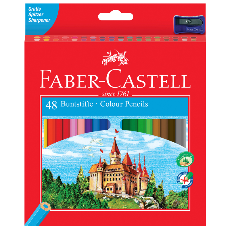 Карандаши цветные Faber-Castell Замок, 48цв., шестигр.,заточ.+точилка, картон, европодвес