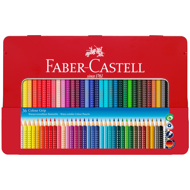 Карандаши цветные Faber-Castell Grip, 36цв., трехгран., заточен., метал. упак.