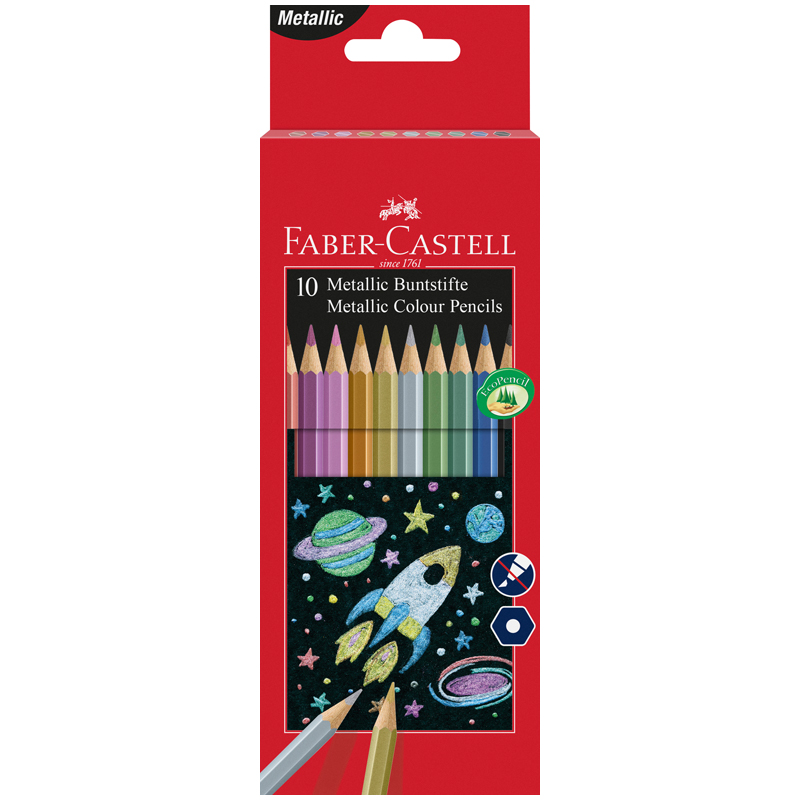Карандаши цветные Faber-Castell, 10цв., металлик,  заточен., картон. упак.