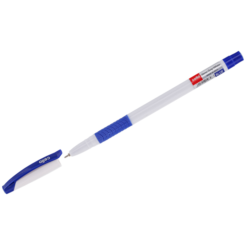 Ручка шариковая Cello Slimo Grip white body  синяя, 0,7мм, грип, штрих-код