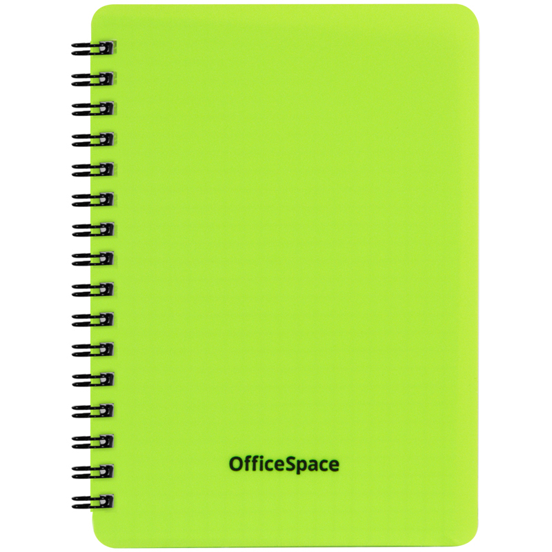 Записная книжка А6 60л. на гребне OfficeSpace Neon, салатовая пластиковая обложка