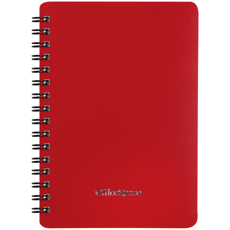 Записная книжка А6 60л. на гребне OfficeSpace Base, красная пластиковая обложка