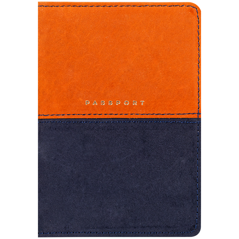 Обложка для паспорта OfficeSpace Duo, кожа, осень+тм.синий, тиснение фольгой